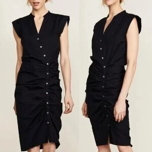 Veronica Beard Black Ruched Shirt Dress
